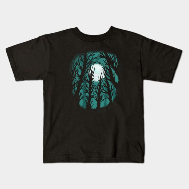 Spooky Haunted Forest Gothic Moon & Birds Kids T-Shirt by LunaElizabeth